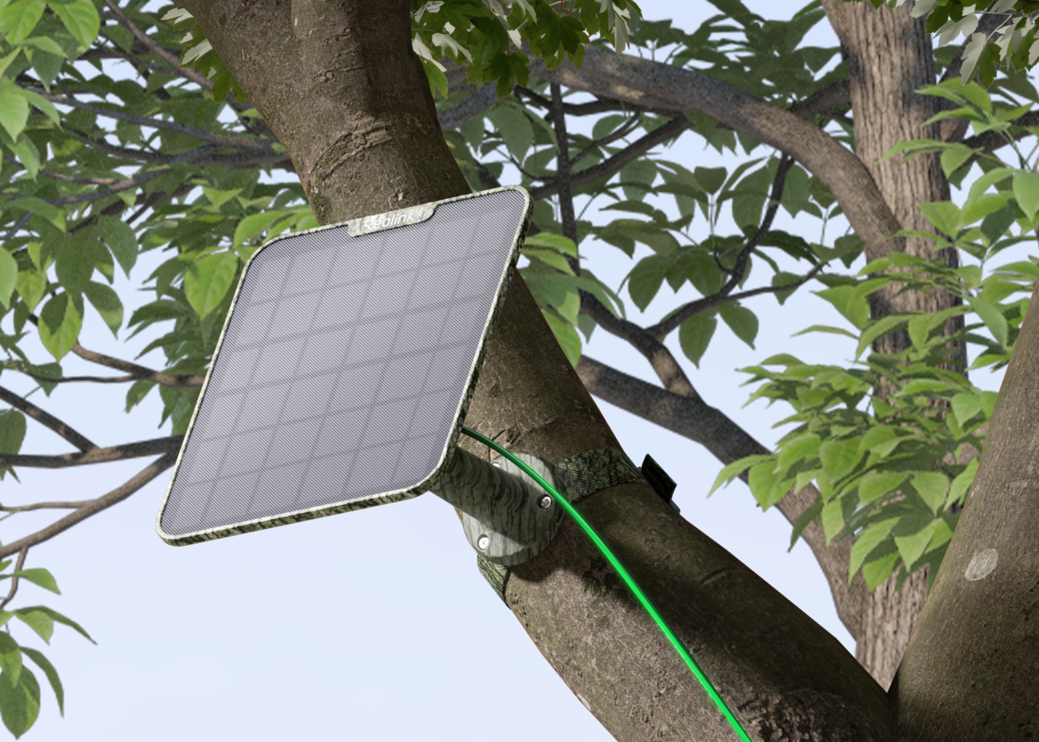 Reolink TrackMix Camo ja Solar Panel 2 – tootja illustratsioon